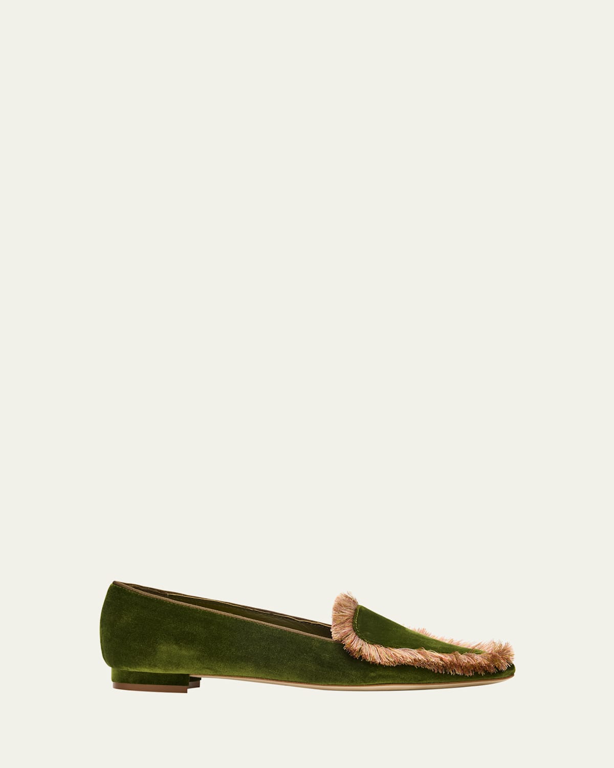 Manolo Blahnik Agrofran Velvet Fringe-trim Loafers In Green