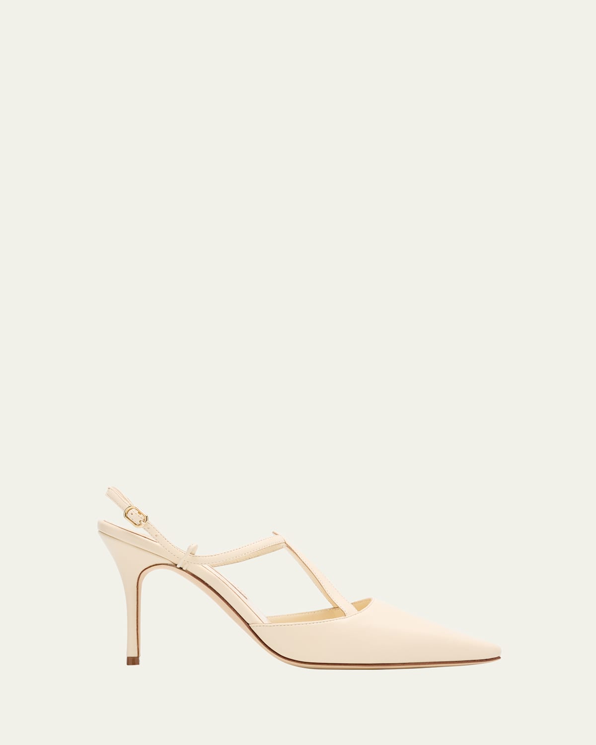 Manolo Blahnik Minia Nappa Leather T-strap Stiletto Pumps In White
