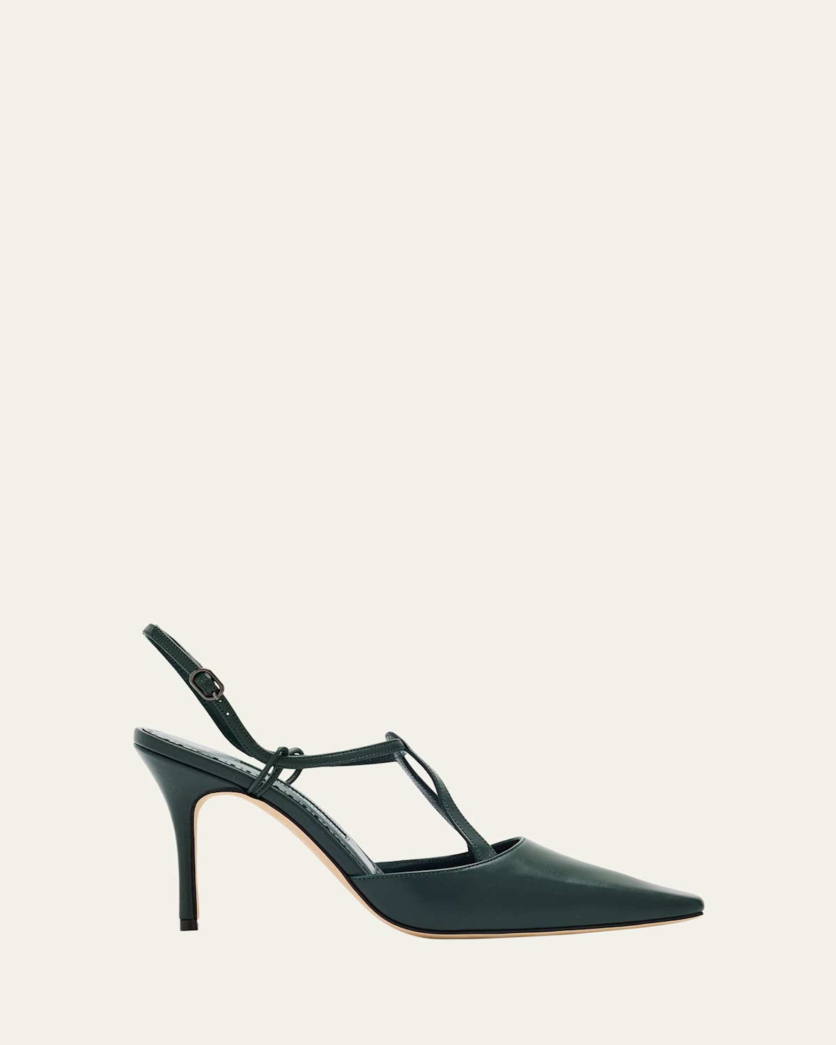 Manolo Blahnik Minia Nappa Leather T-strap Stiletto Pumps In Green