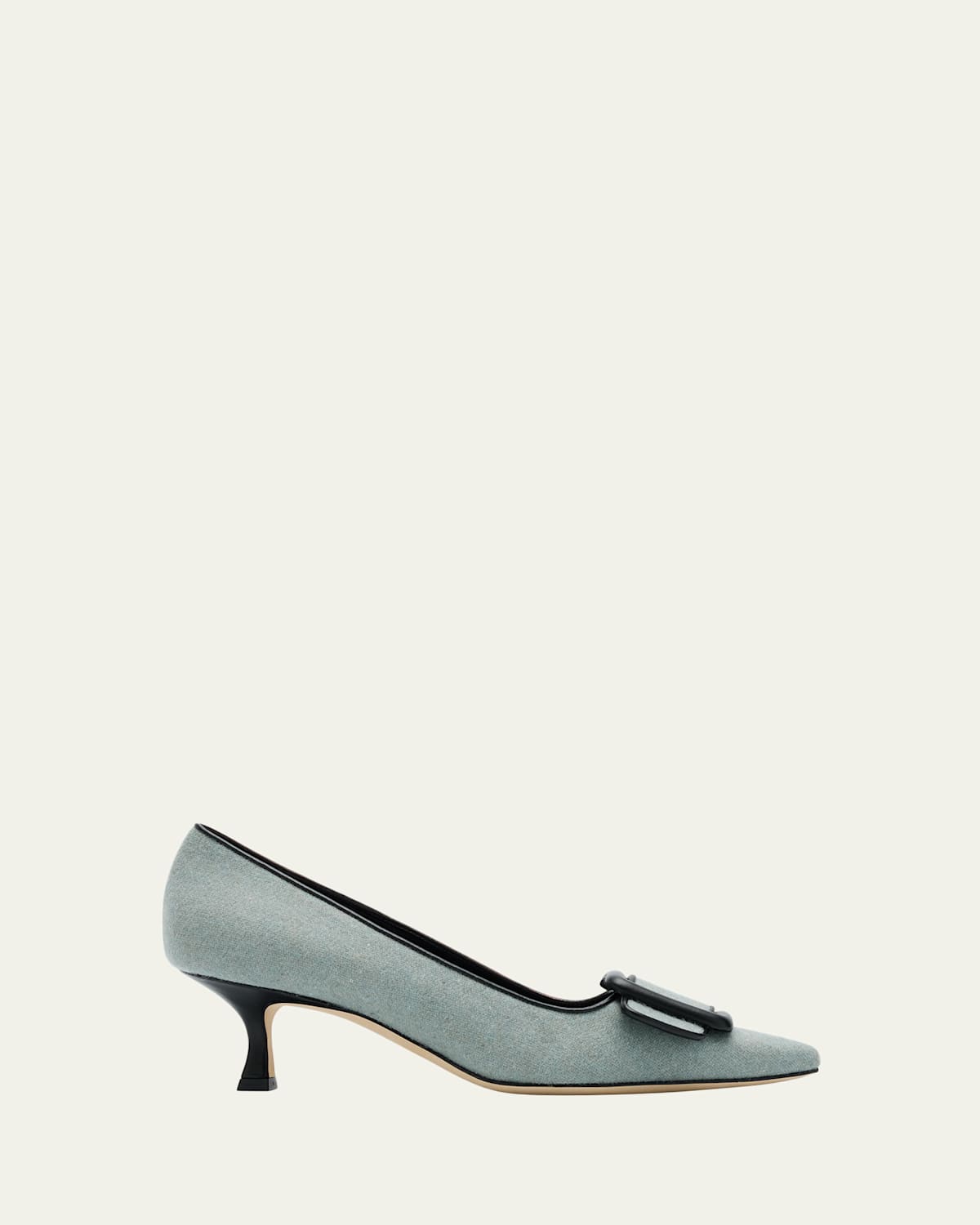 Manolo Blahnik Maysale 50 Buckle Kitten-heel Pumps In Gray