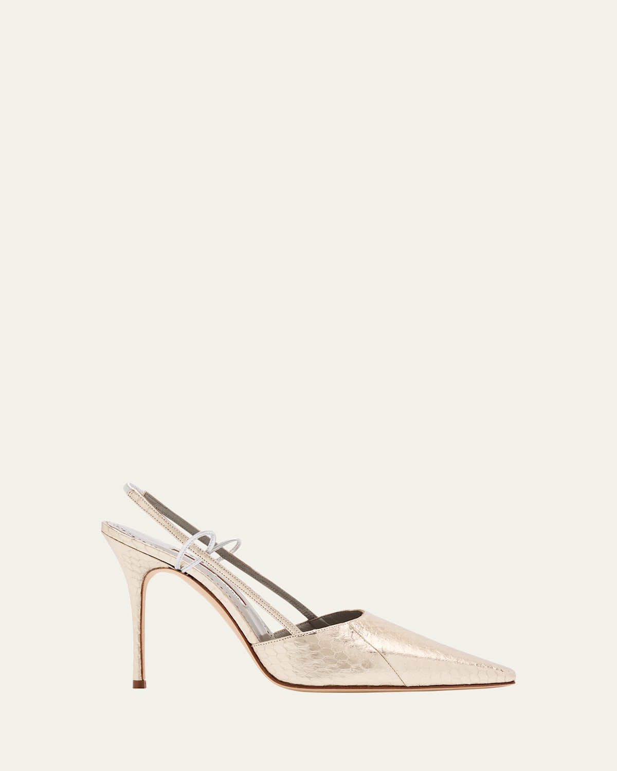 Manolo Blahnik Touki Metallic Snake Slingback Pumps In Nude