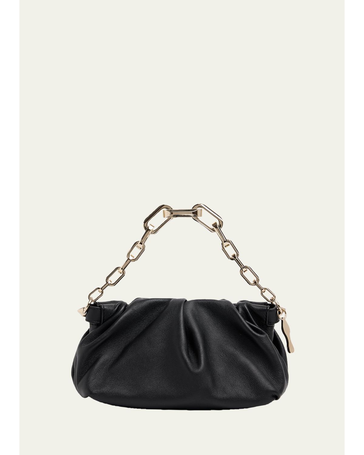 Eva Small Pleated Shoulder Bag in Nappa Leather