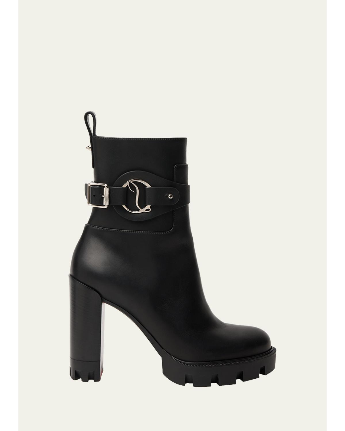 100mm Dianouchett Leather Red Lug Sole Ankle Boots