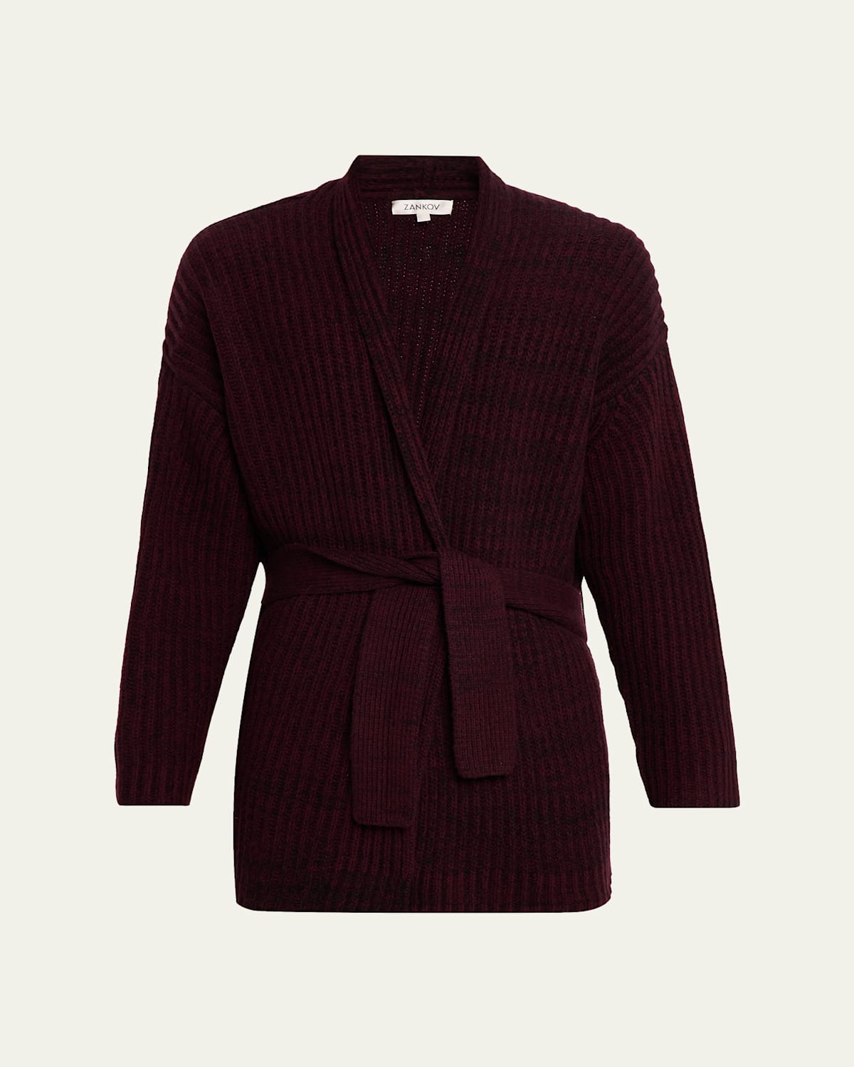 Zankov Men's Marled Merino Wool Belted Cardigan In Burgundy