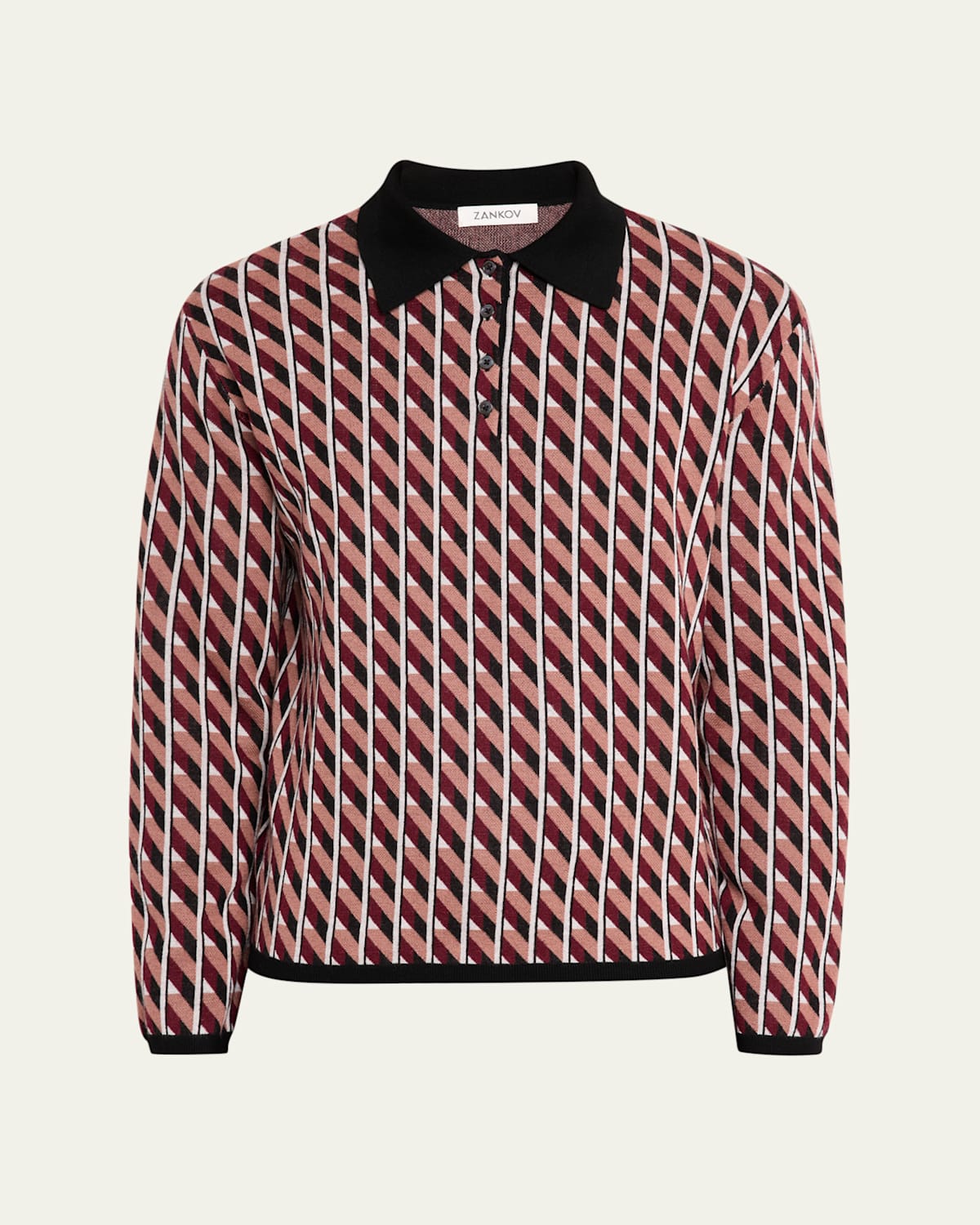 Zankov Men's Merino Wool Geometric Jacquard Polo Sweater In Red