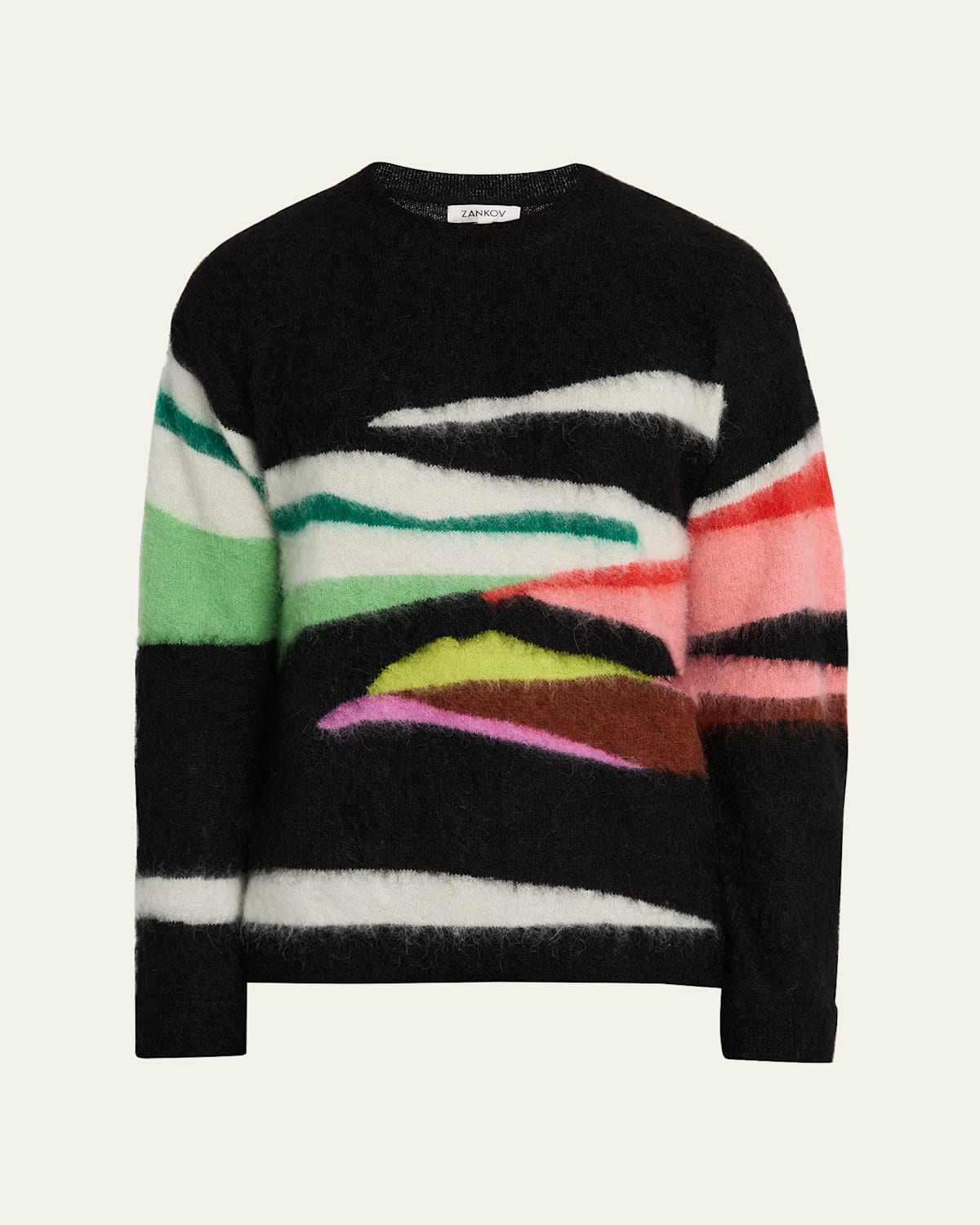 Zankov Men's Abstract Intarsia Brushed Mohair Crewneck Sweater In Multi