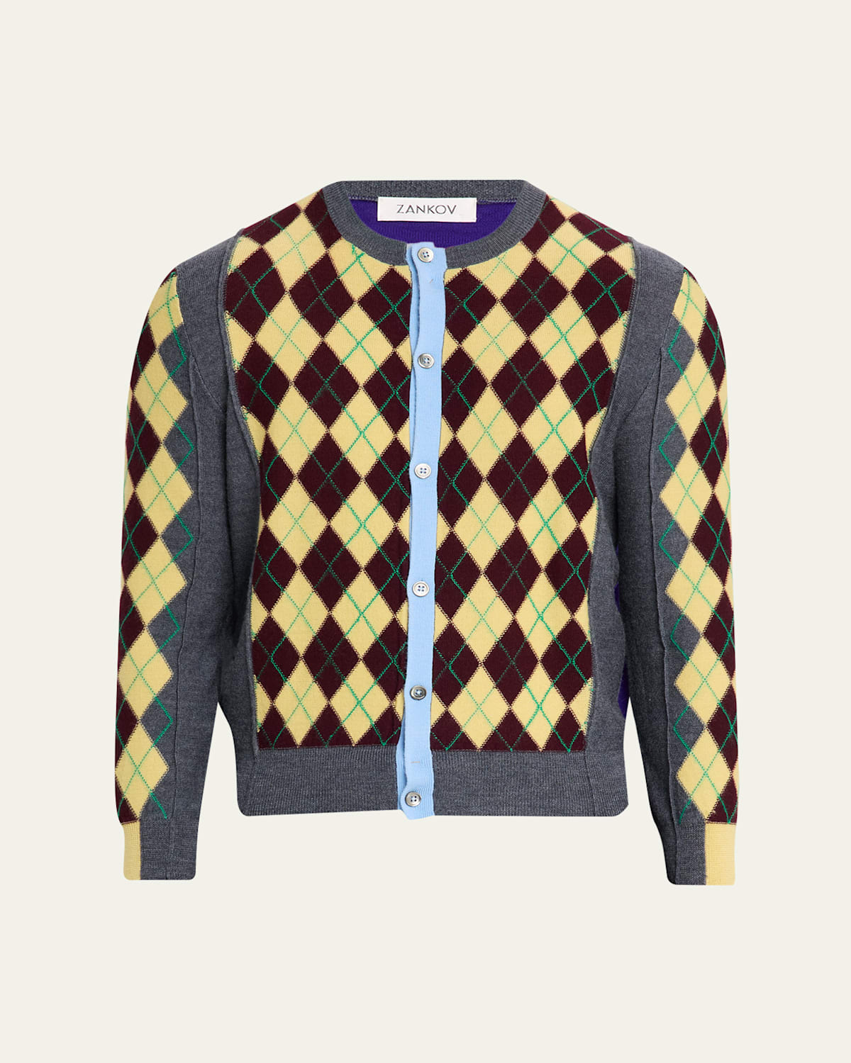 Zankov Men's Wool Argyle Color-block Cardigan In Multi