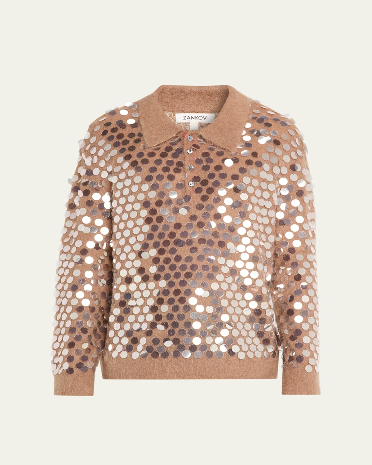 Zankov Men's Sequined Mohair-blend Polo Sweater In Brown