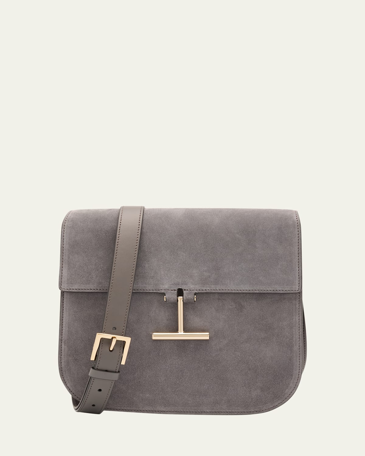 Tom Ford Tara Medium Crossbody Bag In Suede In Gray