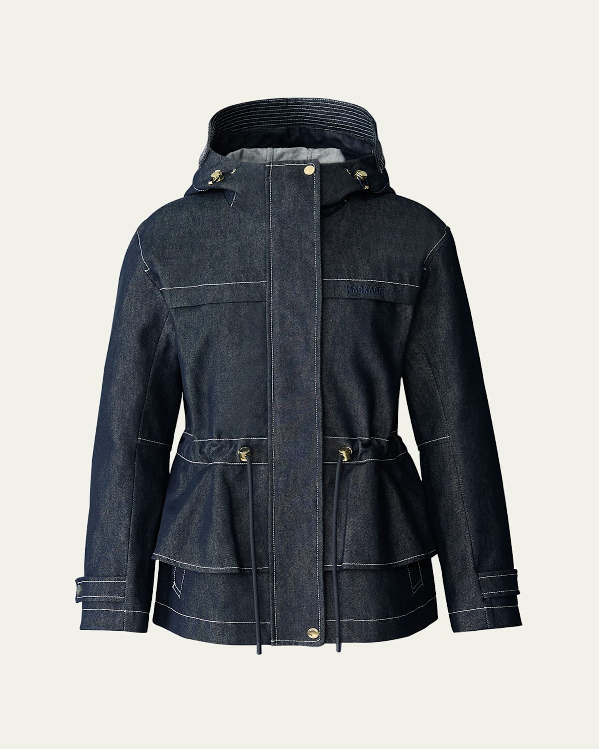Mackage Kaori Wind-resistant Twill Peplum Jacket With Hood In Blue