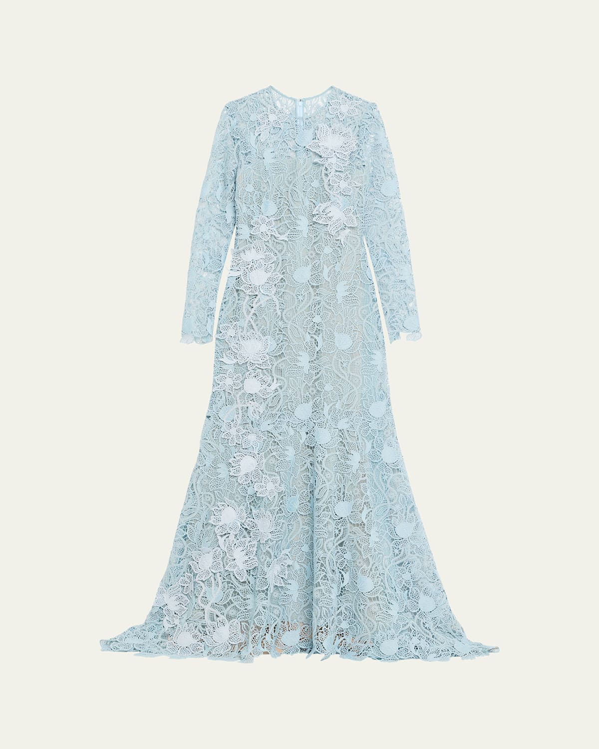 Oscar De La Renta Long-sleeve Corded Botanical Guipure Gown