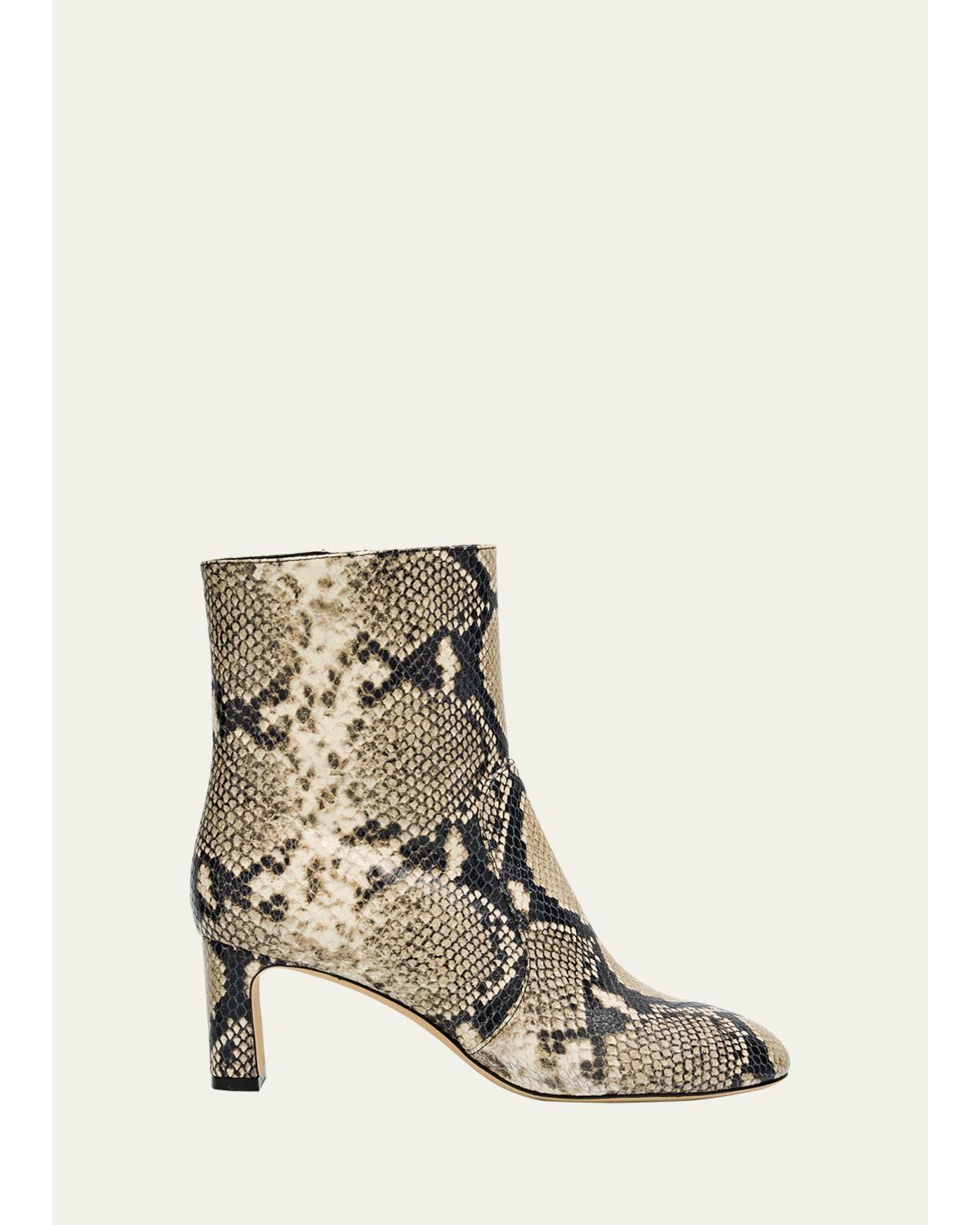 Babette Snake-Printed Leather Booties