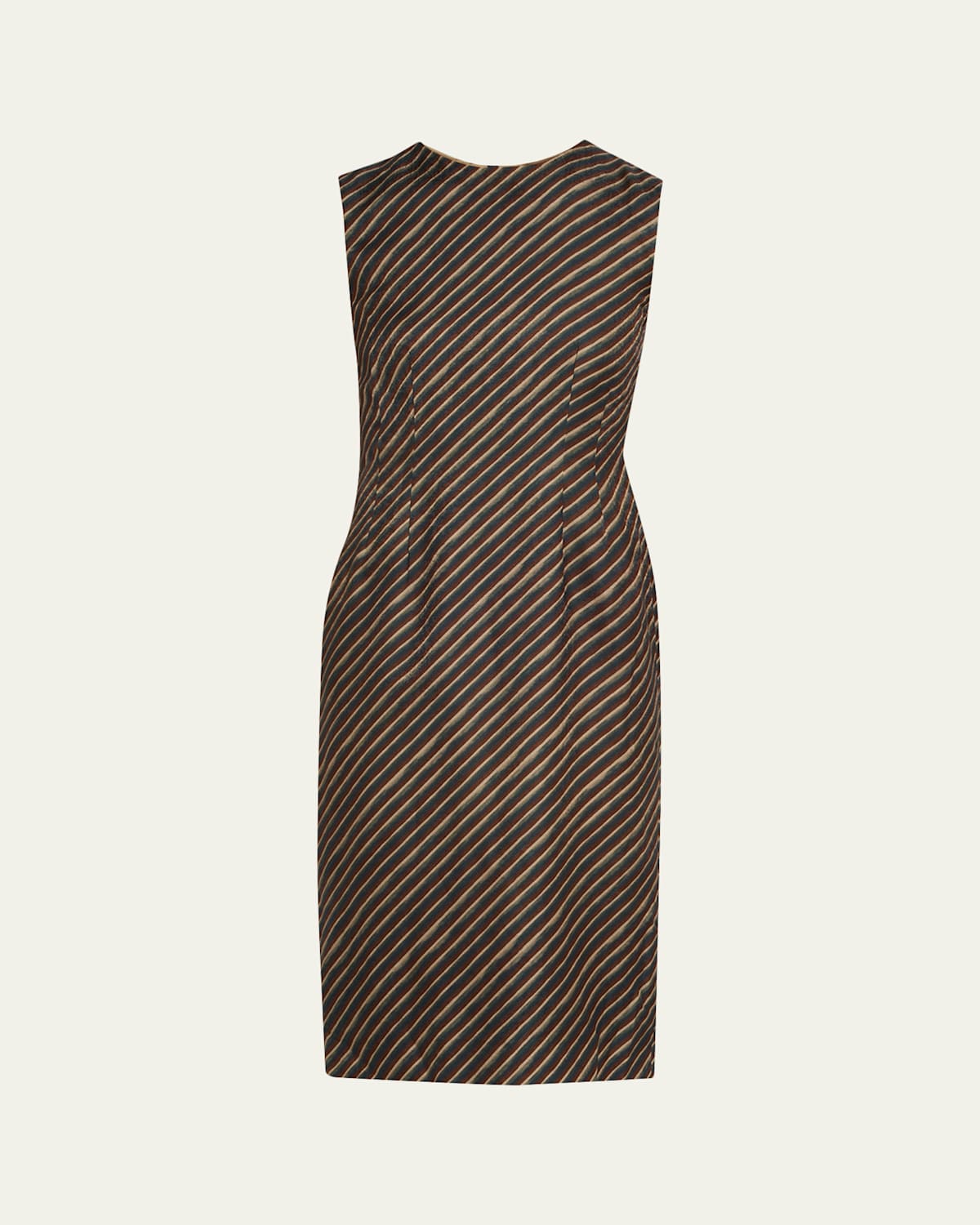 Dries Van Noten Delavina Diagonal Striped Sleeveless Sheath Dress In Brown