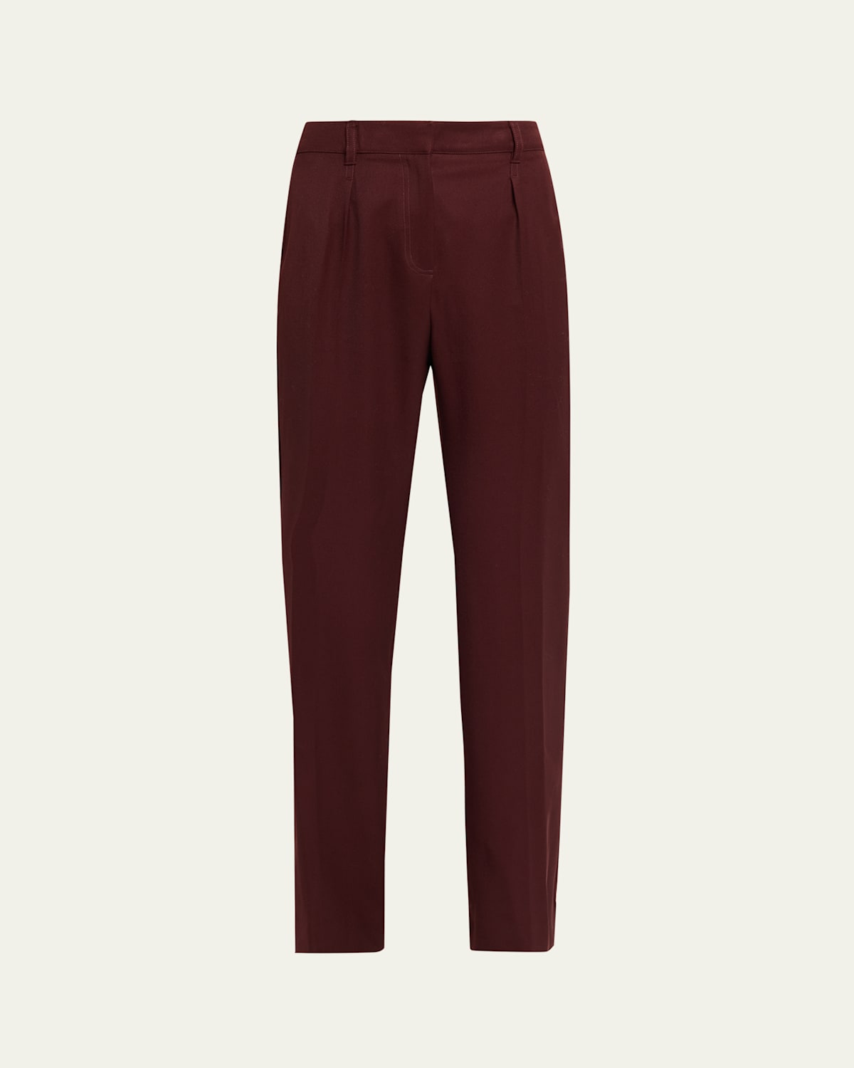 Max Mara Cannes Pleated Straight-leg Wool Pants In Burgundy