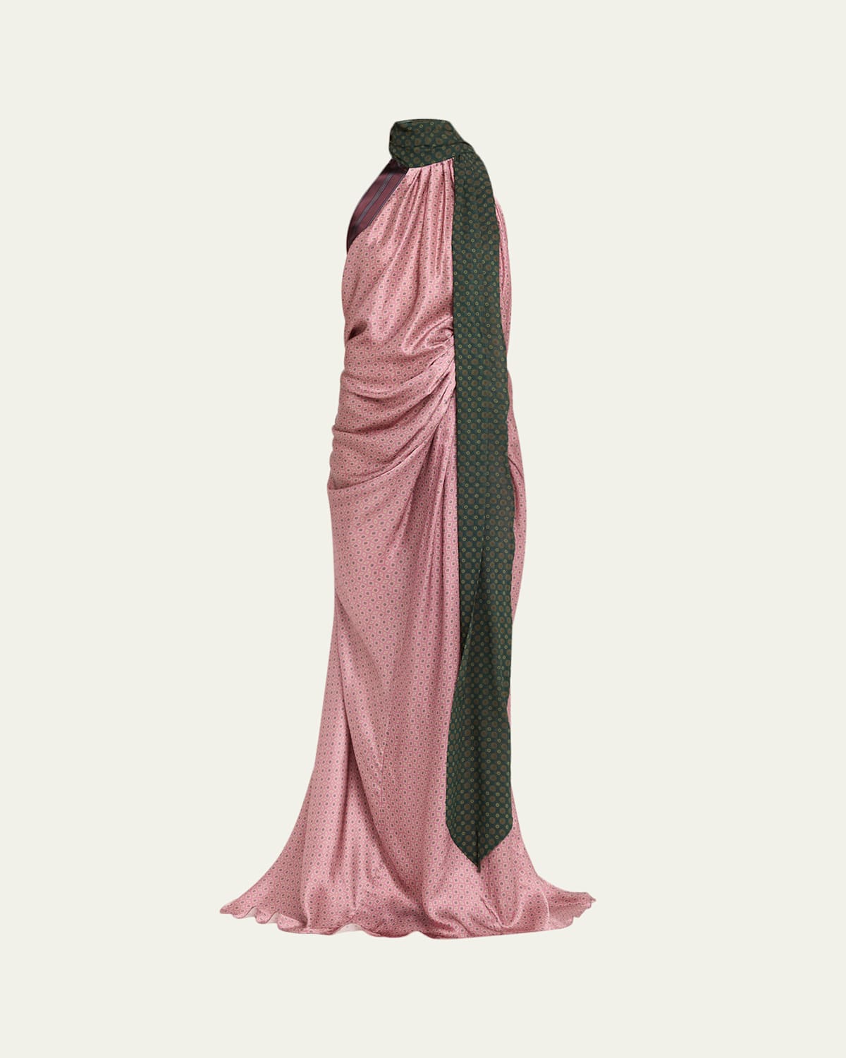 Dries Van Noten Devira Button Draped Satin Halter Maxi Dress In Pink