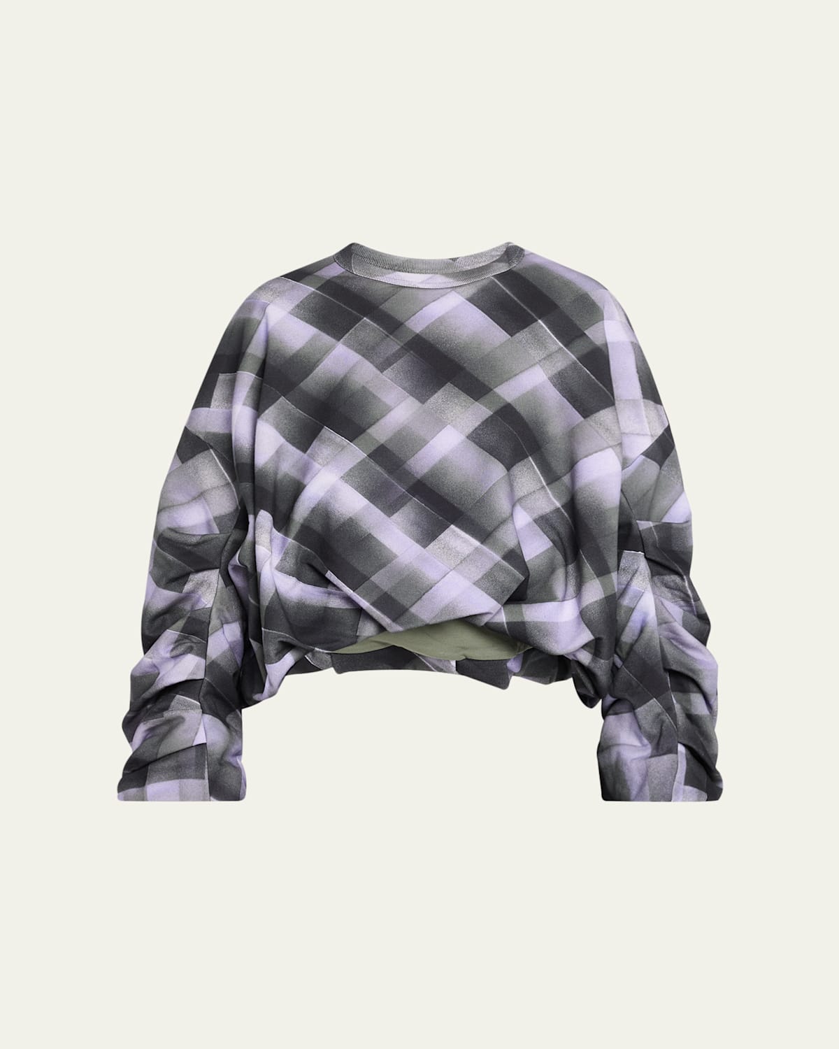 Dries Van Noten Hannett Check Bubble Crewneck Sweatshirt In Purple