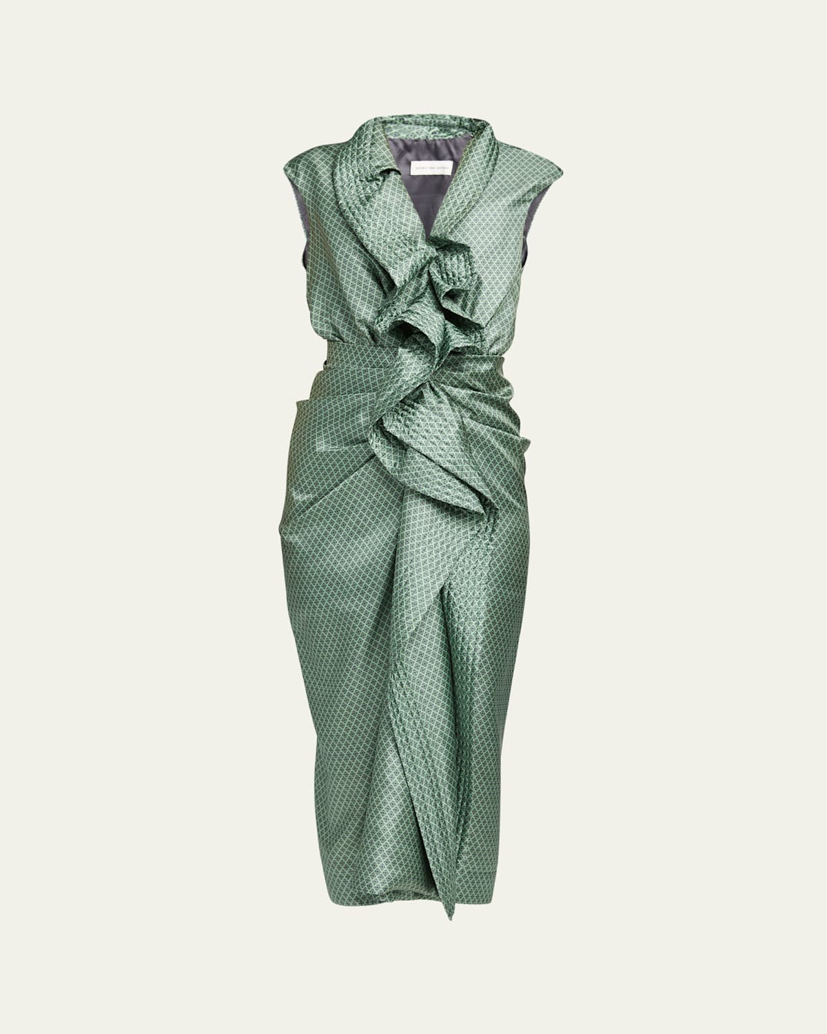 Dries Van Noten Ruffled Silk Midi Dress In Green