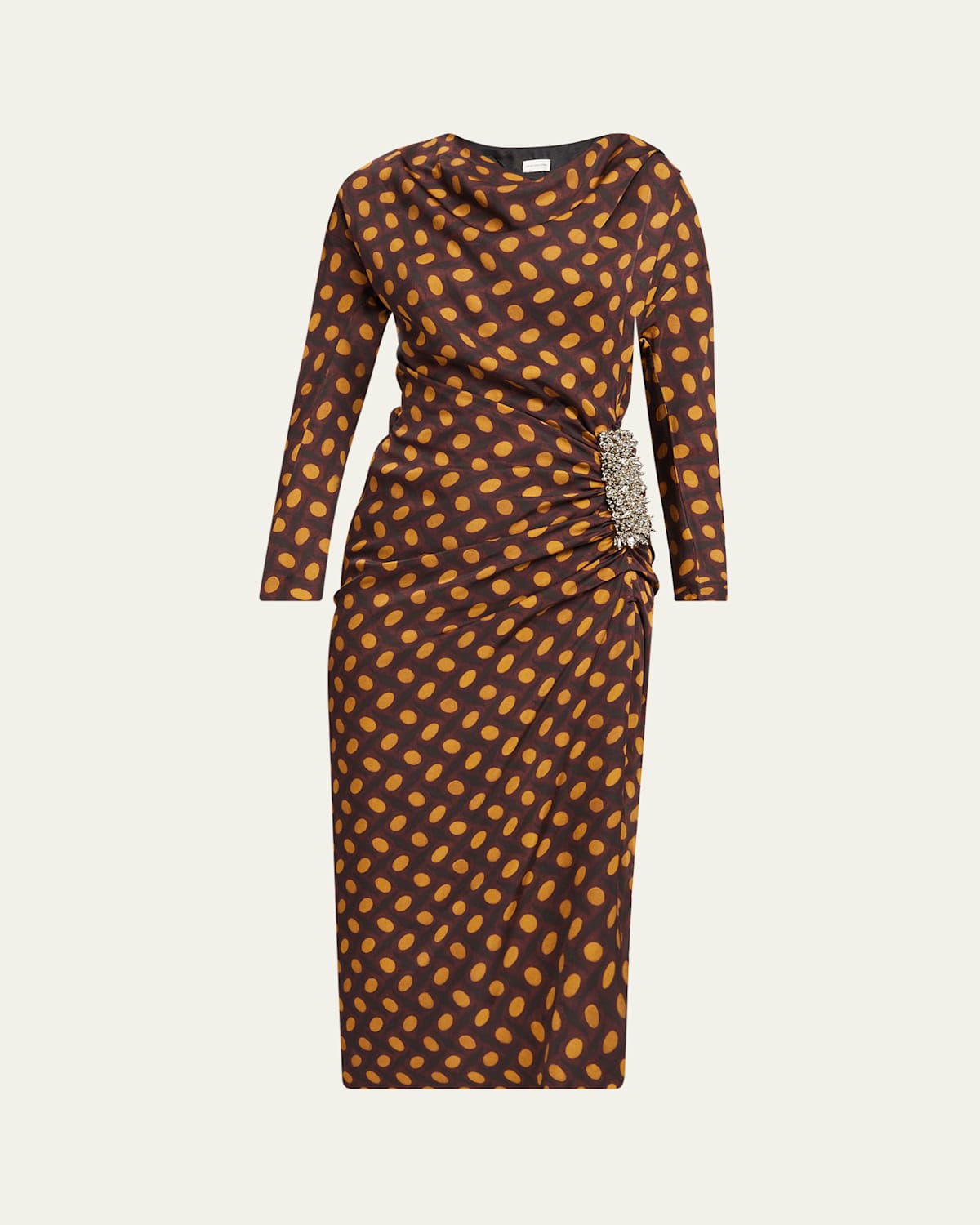 Dries Van Noten Didi Embellished Draped Midi Dress In Burgundy