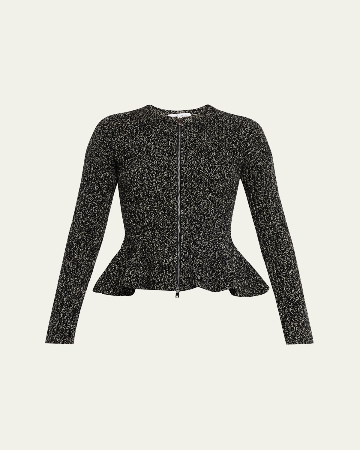 Max Mara Kim Cashmere Peplum Zip Cardigan In Black