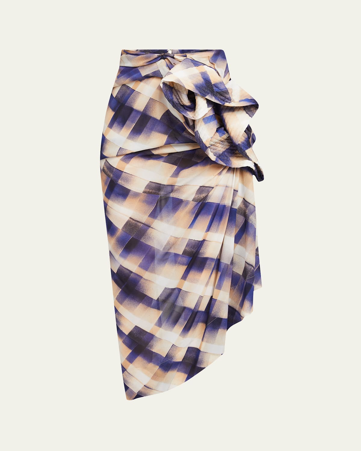 Dries Van Noten Solla Geometric Check Draped Skirt In Blue
