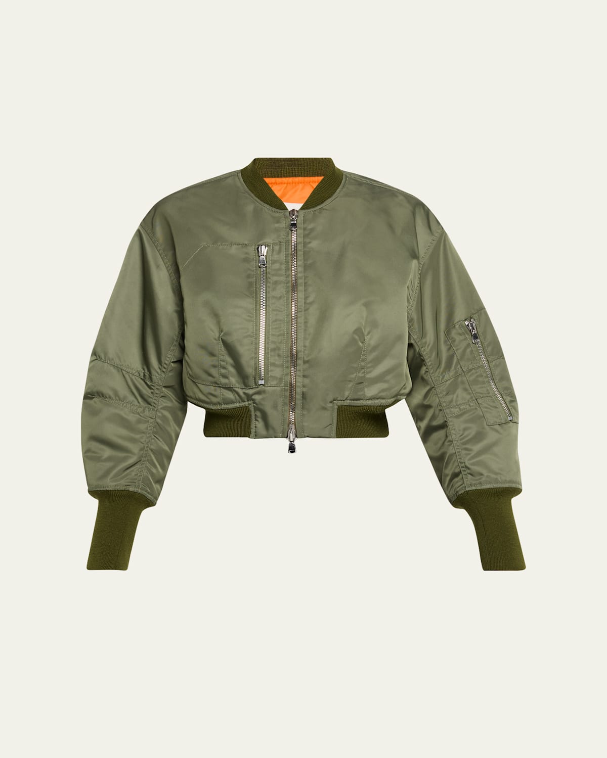 3.1 Phillip Lim Cropped Nylon Bomber Jacket In Green