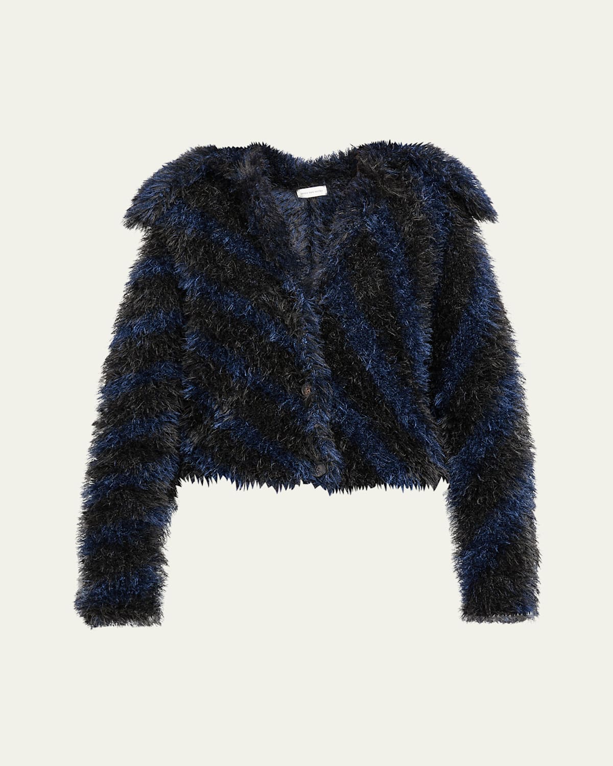 Dries Van Noten Striped Fuzzy Fringe Short Jacket In Black
