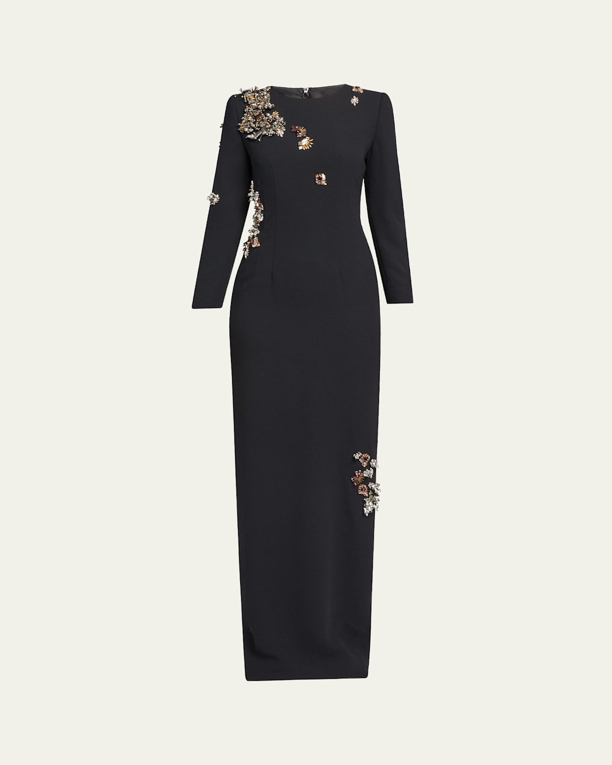 Dries Van Noten Dalista Crystal Long-sleeve Crepe Column Gown In Black