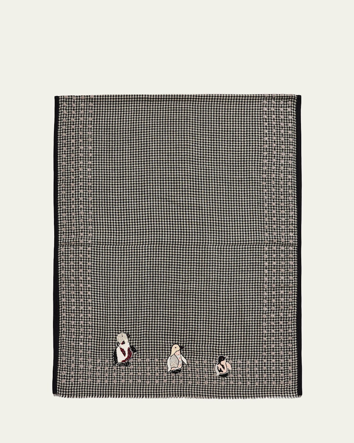 Janavi India Polka Penguin Embroidered Cashmere Shawl In Black