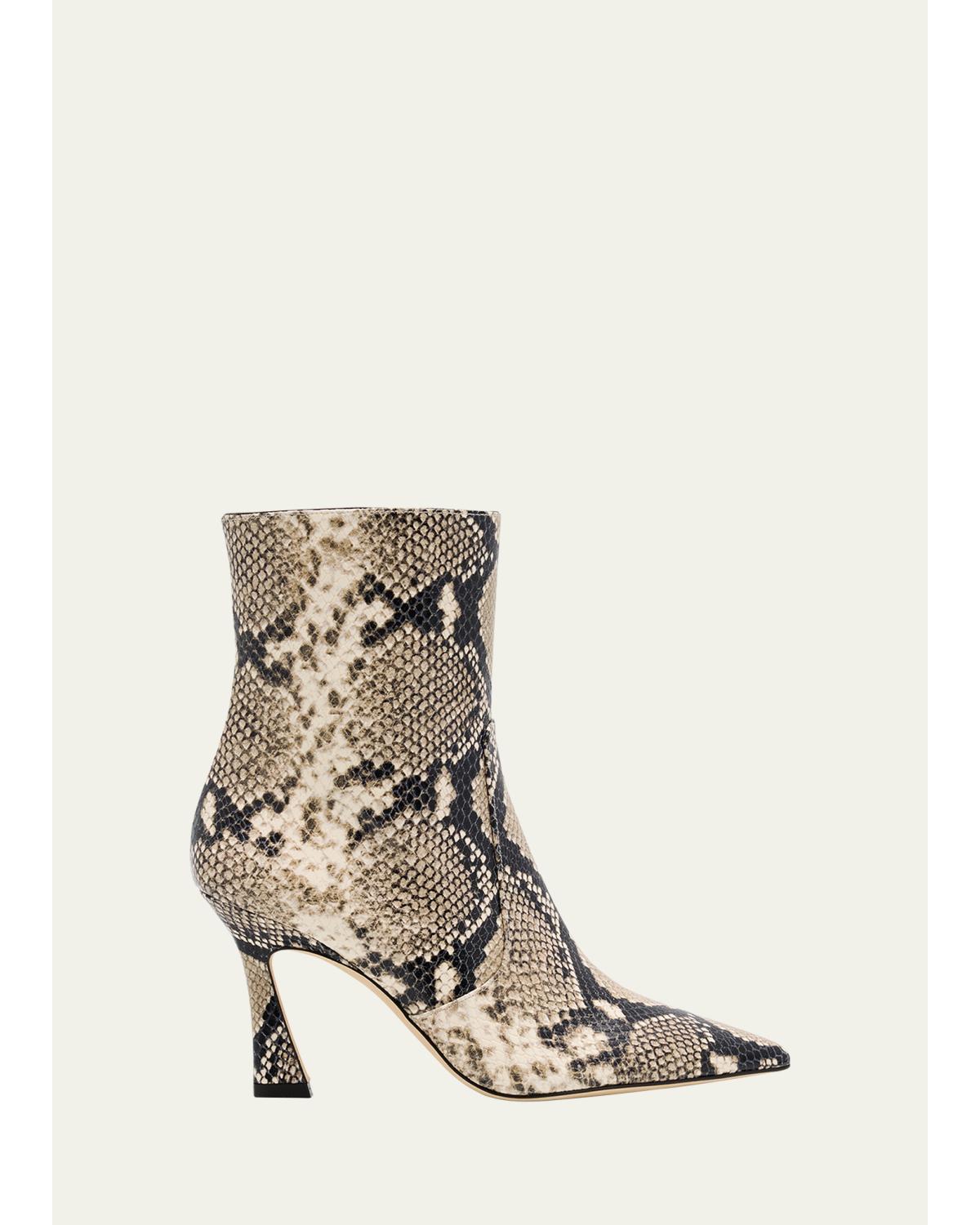 85mm Vinnie Snake-Printed Leather Booties