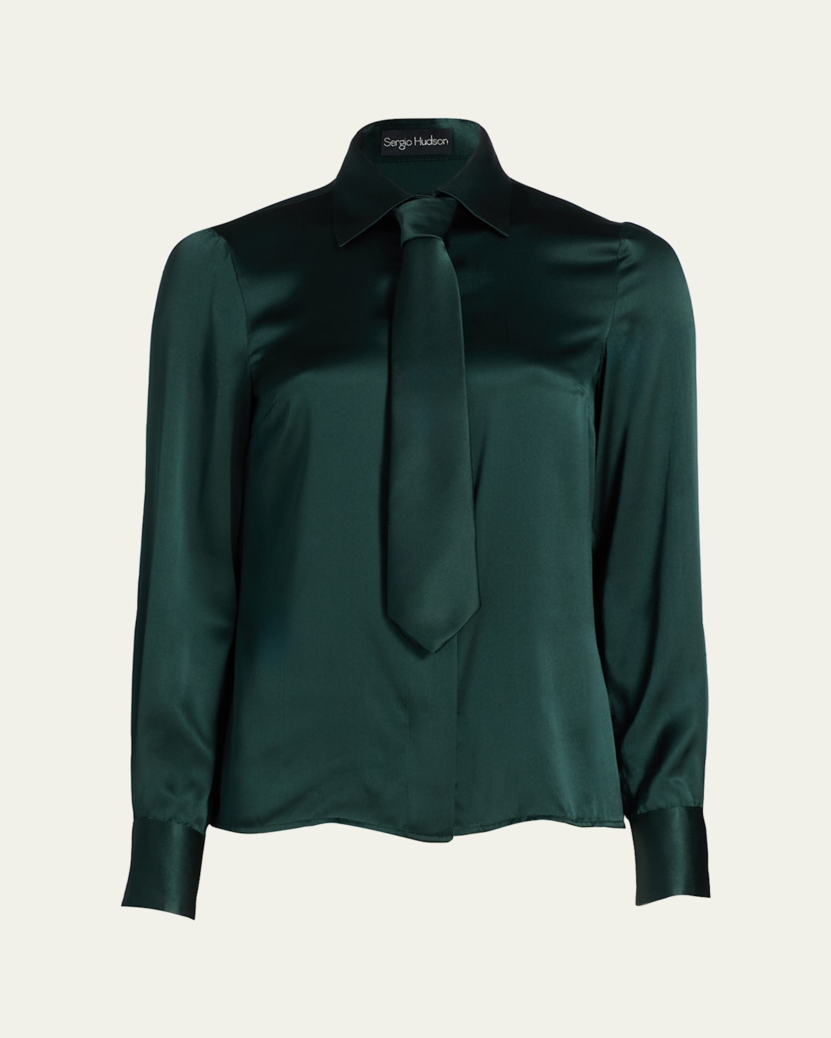 Sergio Hudson Neck-tie Button-front Blouse In Green