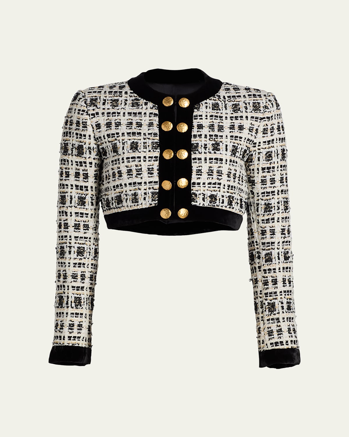 Sergio Hudson Tweed Crop Military Jacket In Multi