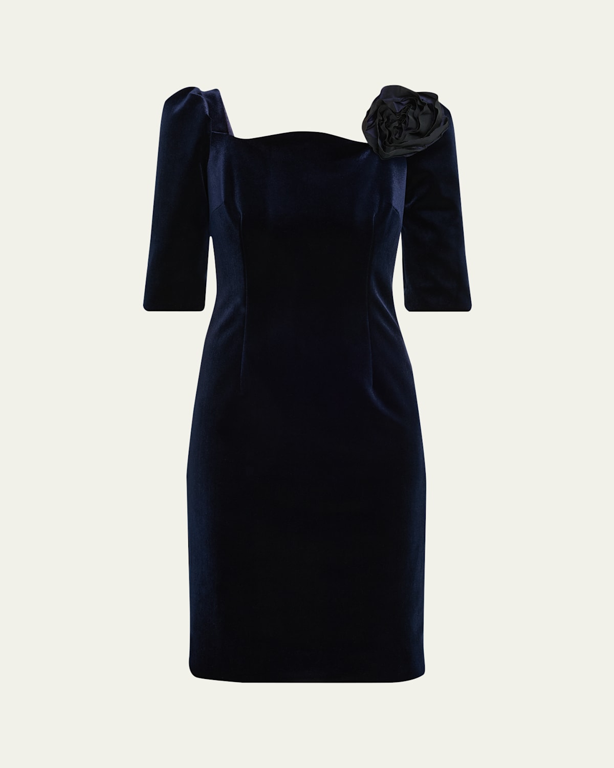 Rickie Freeman For Teri Jon Floral Applique Velvet Dress In Blue