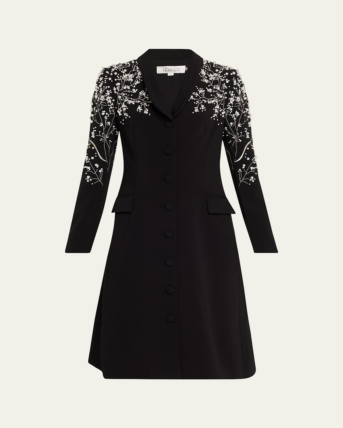 Rickie Freeman For Teri Jon Bead-embroidered Crepe Blazer Dress In Black