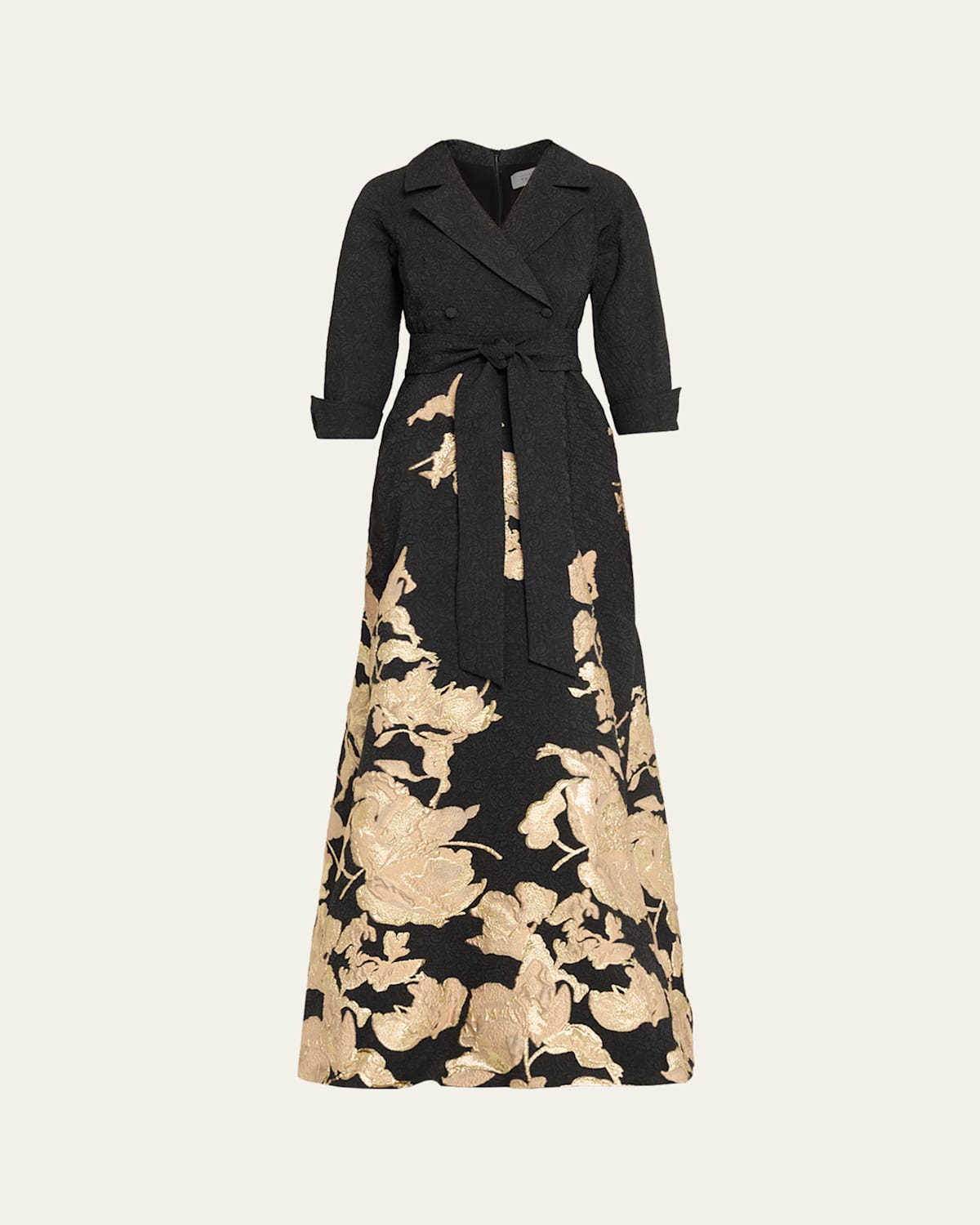 Rickie Freeman For Teri Jon Metallic Floral Jacquard Shirt Gown In Black