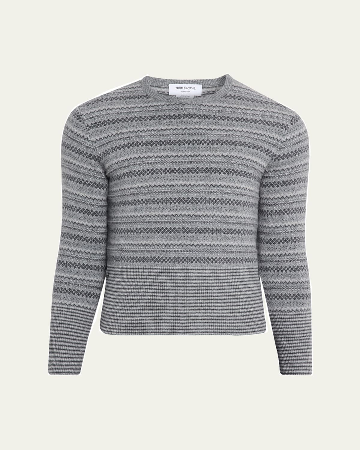 Thom Browne Fair Isle Float Jacquard Cashmere Sweater In Gray