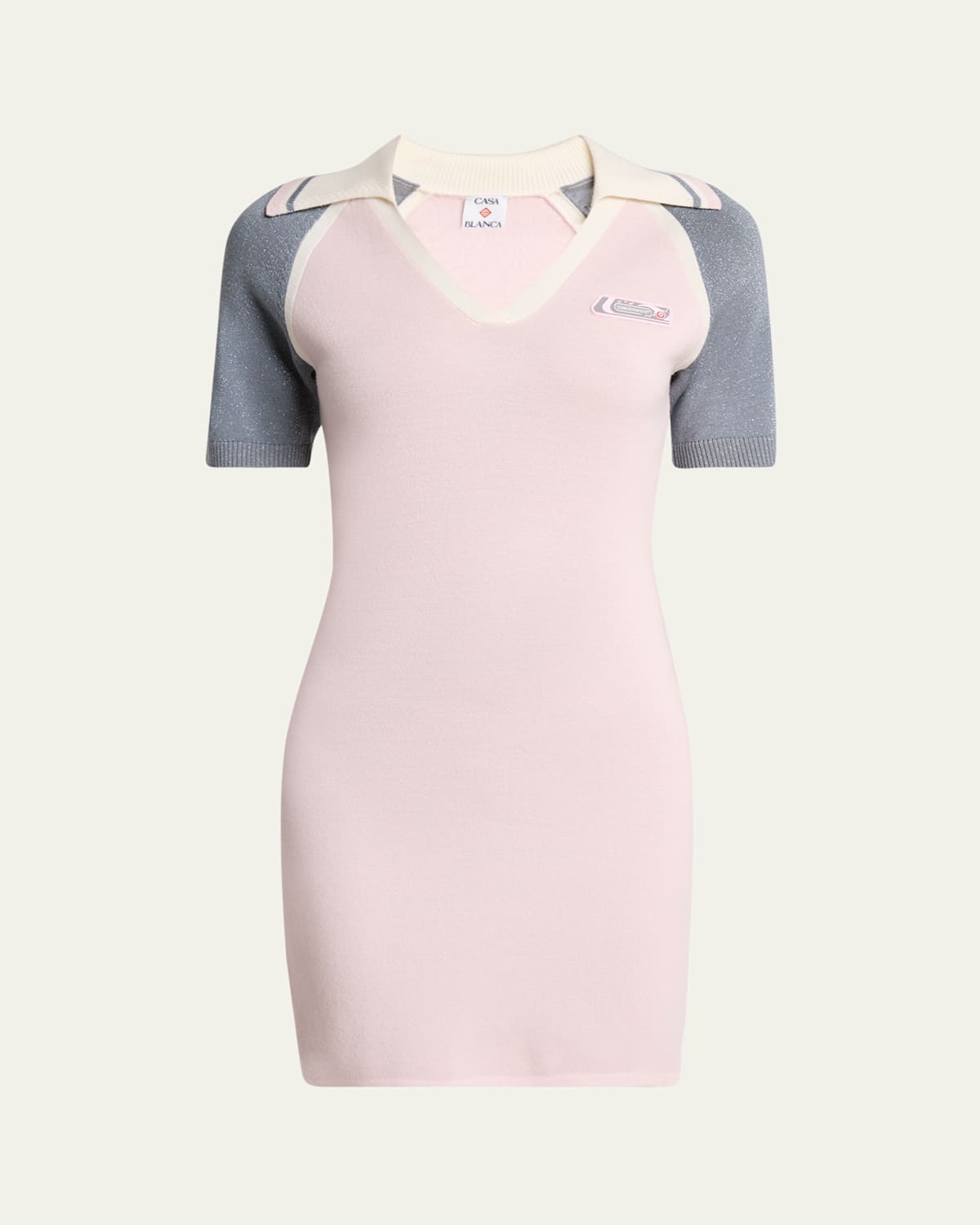 Casablanca Fitted Mini Dress In Light Pink With Contrasting Collar And Sleeves In Multi