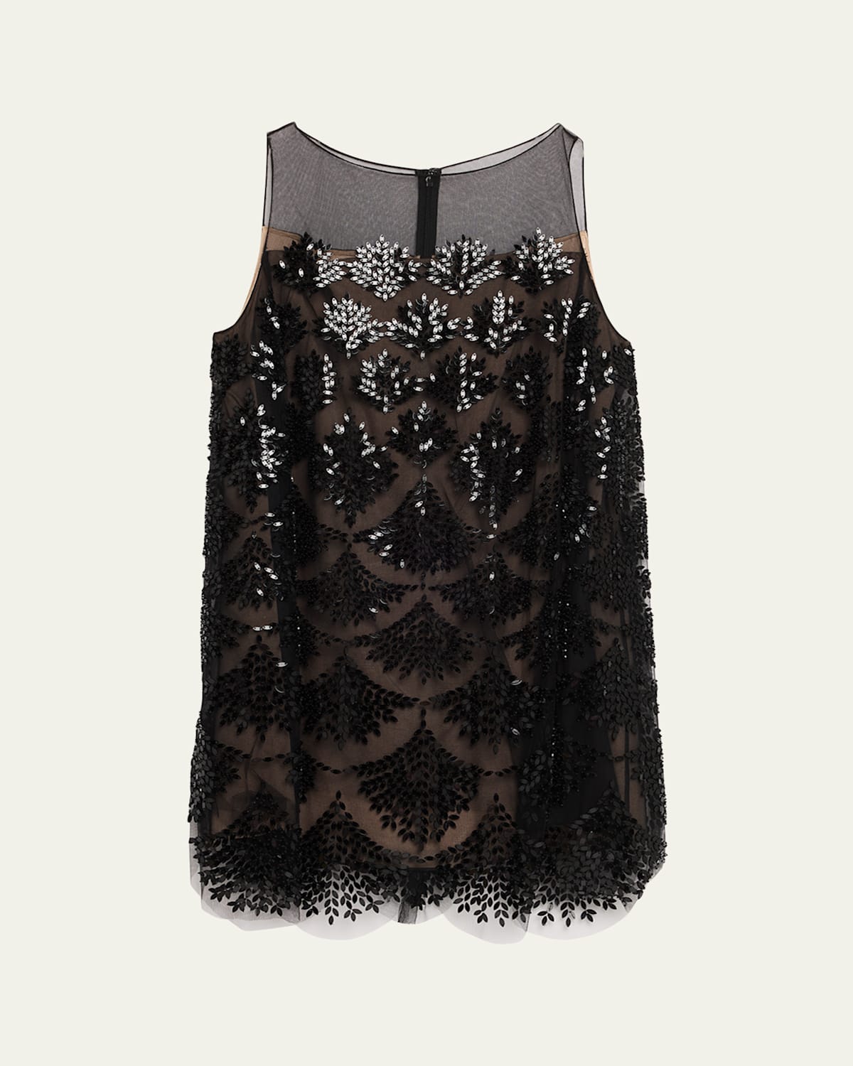 Oscar De La Renta Fern Embroidered Sleeveless Mini Shift Dress In Black