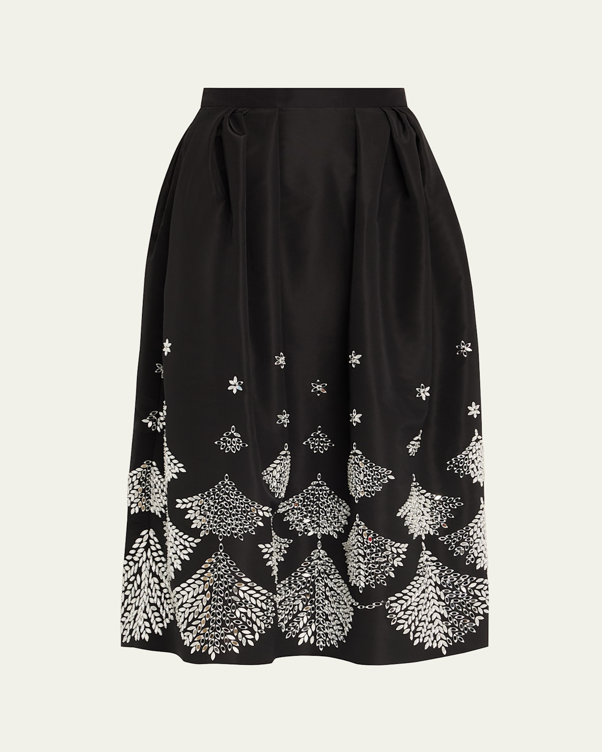 Oscar De La Renta Fern Embroidered Midi Party Skirt In Black
