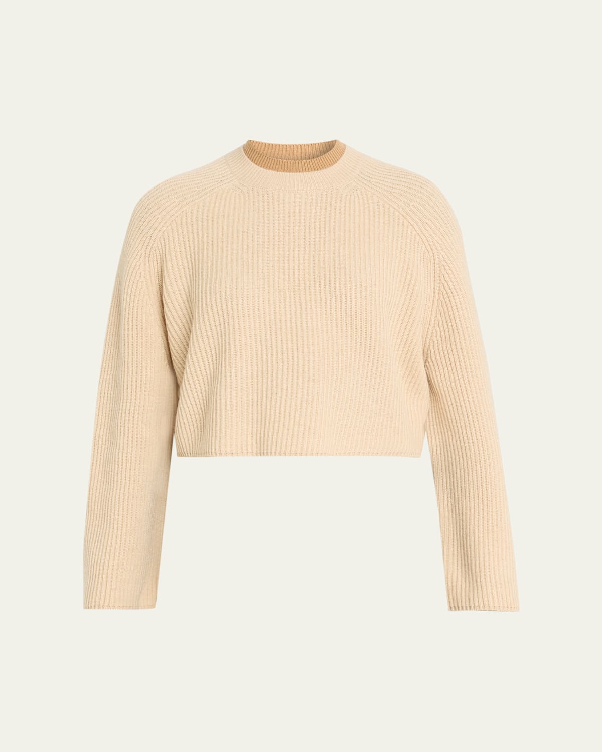 Max Mara Double-collar Wool Crop Crewneck Sweater In Neutral