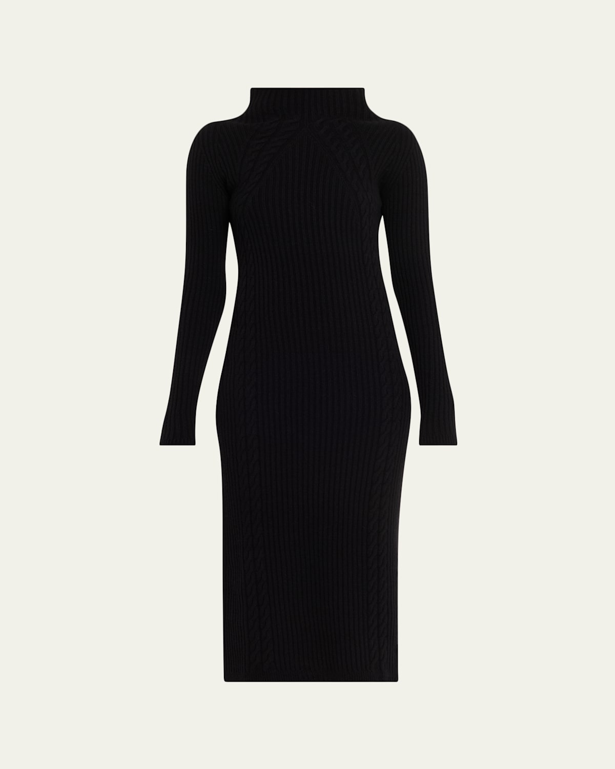 Max Mara Funnel-neck Ribbed Cable-knit Midi Dress In Black