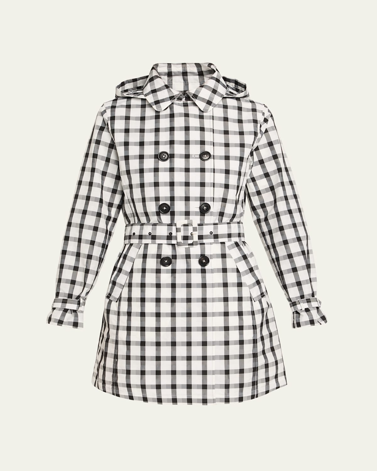 Double-Breasted Check Taffeta Trench Coat