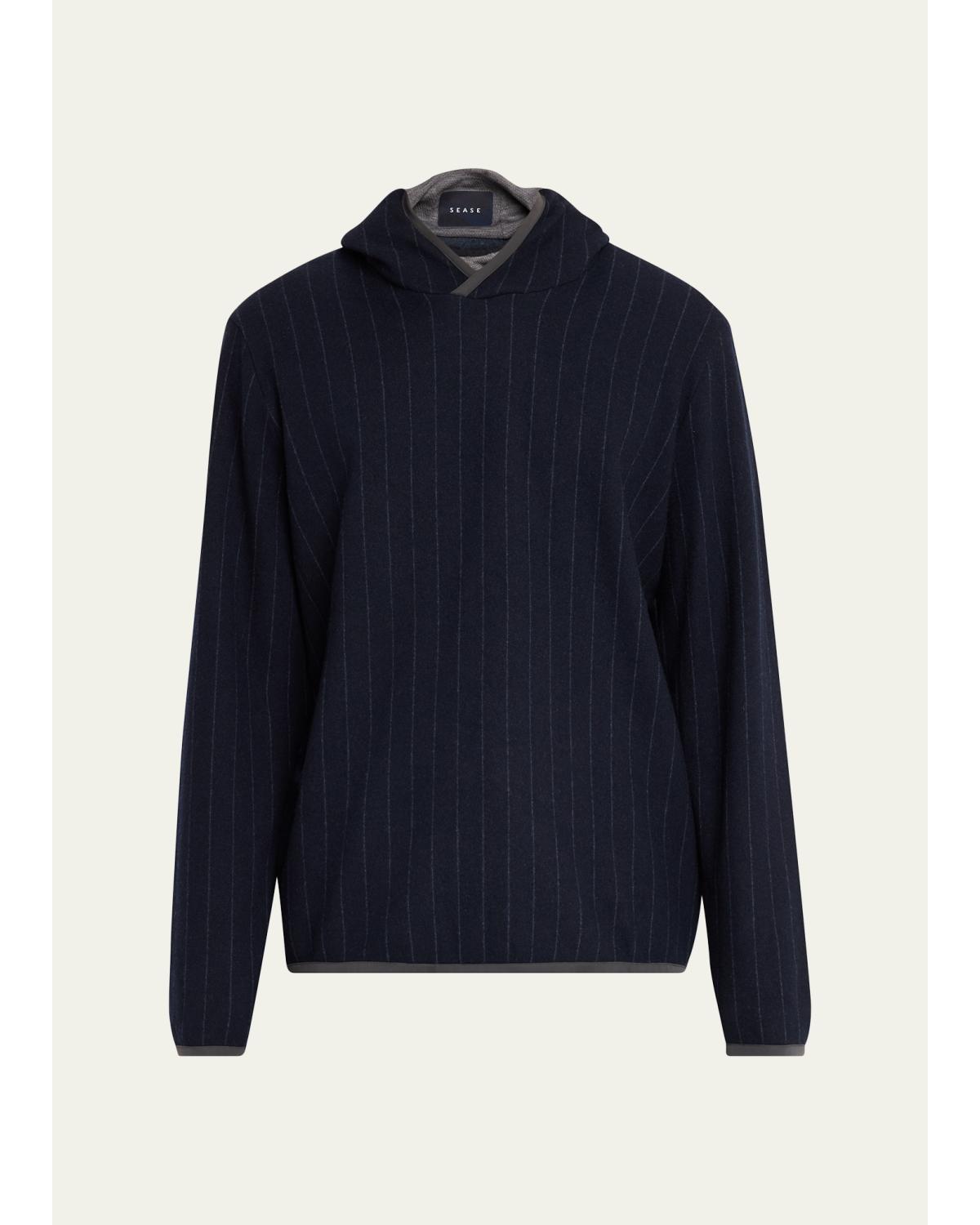 Sease Men's Drone Wool And Cashmere Stripe Hoodie In Blue