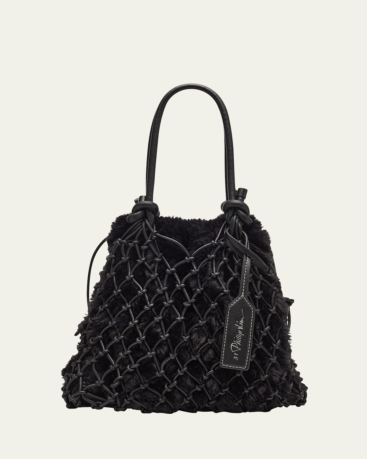3.1 Phillip Lim Faux Fur Macrame Mini Sac Top-handle Bag In Black