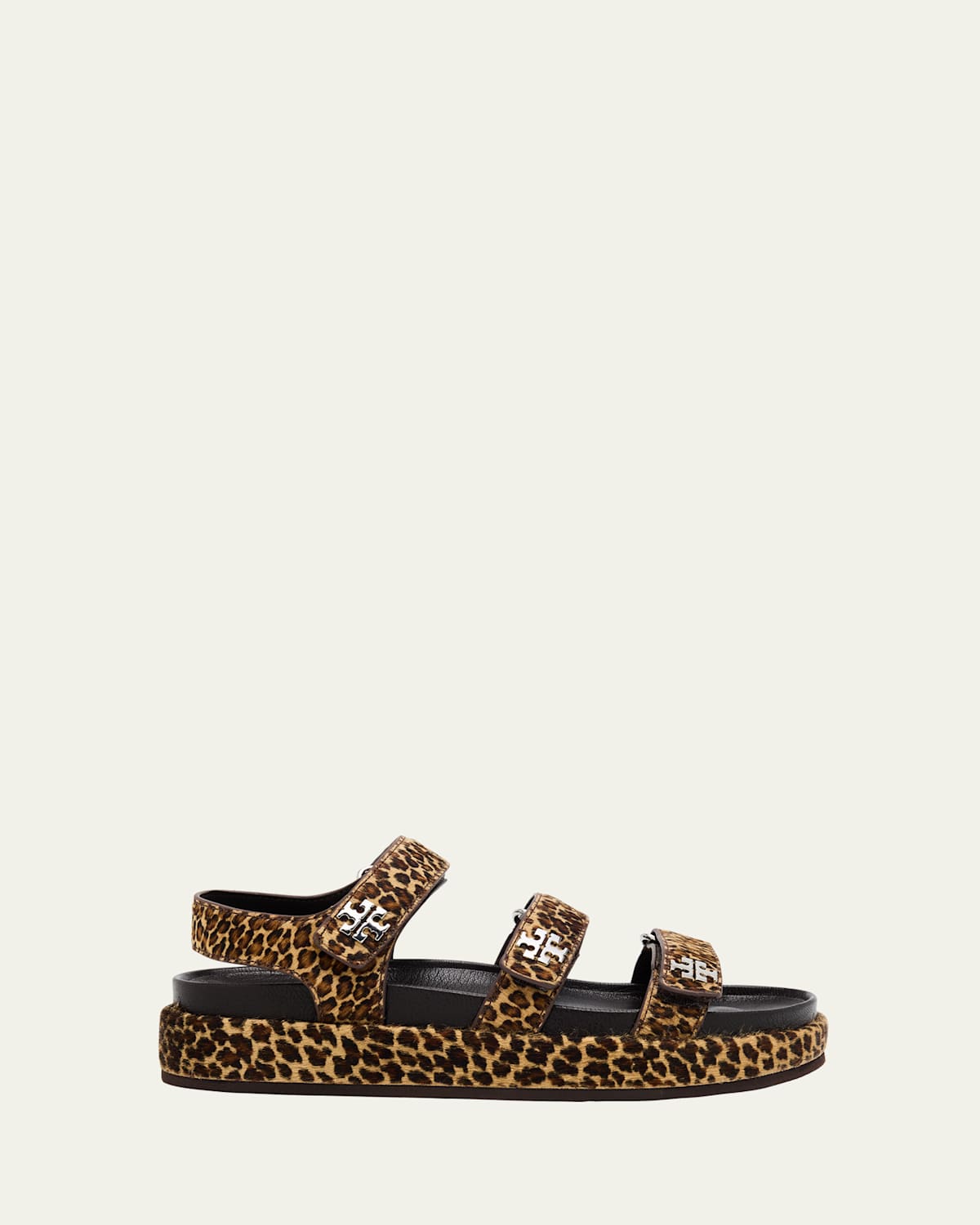 Tory Burch Kira Leopard Calf Hair Triple-strap Sport Sandals In Brown