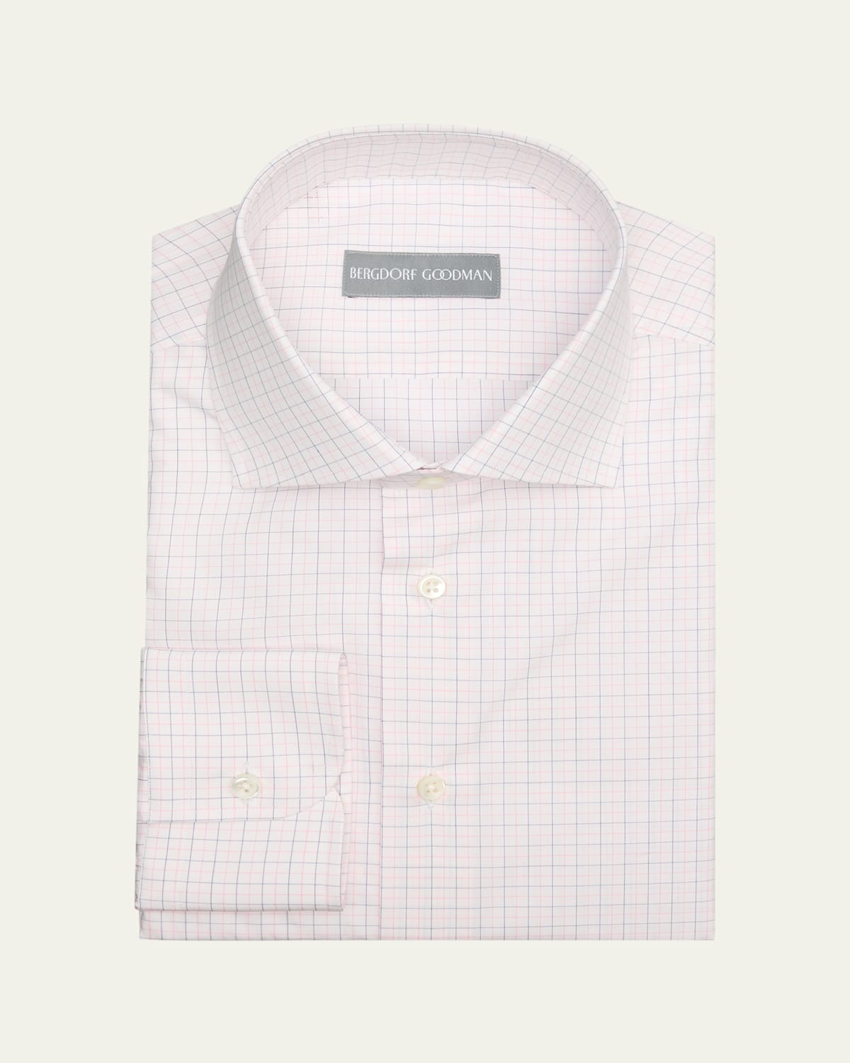 Bergdorf Goodman Men's Cotton Grid Check Spread Collar Dress Shirt In White