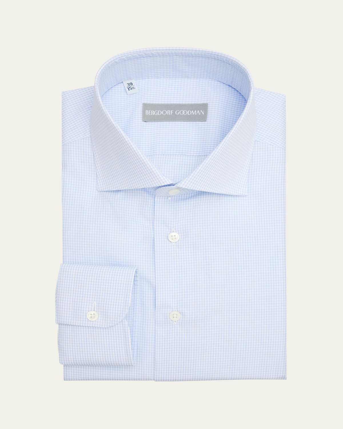 Men's Cotton Micro-Check Spread Collar Dress Shirt