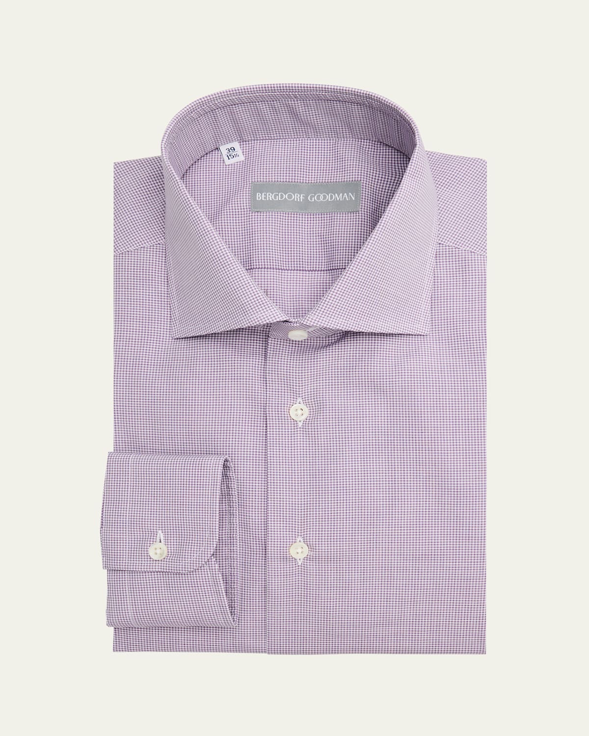 Men's Cotton Micro-Check Spread Collar Dress Shirt