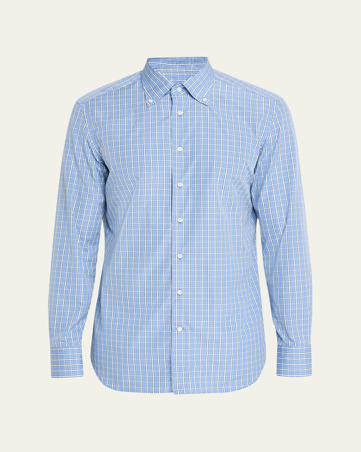 Men's Cotton Grid Check Button-Collar Sport Shirt