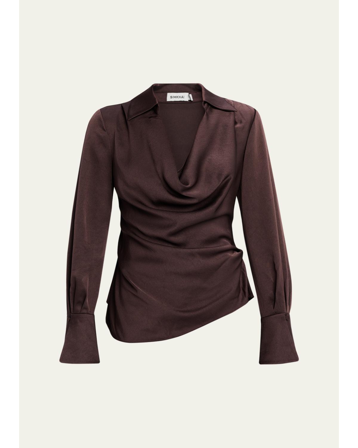 Symone Long-Sleeve Cowl-Neck Top