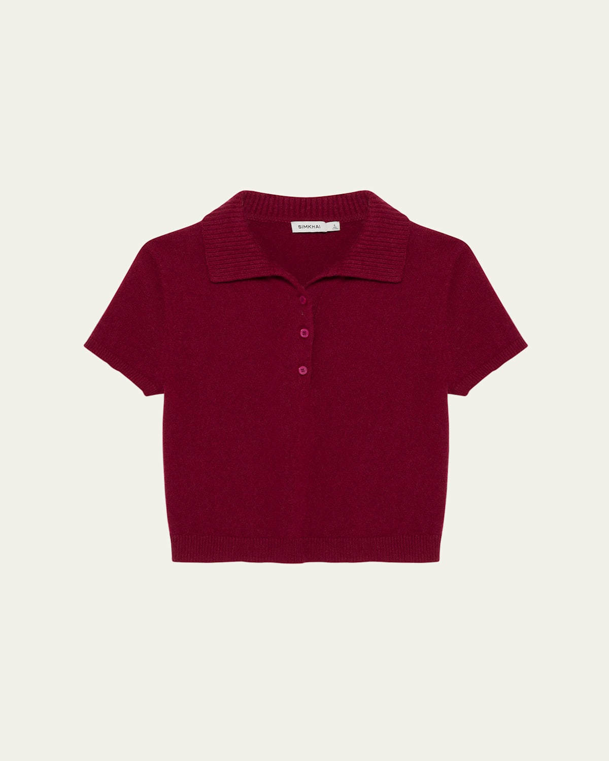 Simkhai Twila Short-sleeve Cashmere Polo Sweater In Red